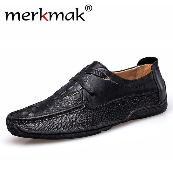 Merkmak Handmade Leather Men Shoes Moccasins Shoes Men Flats Casual Men Loafers Crocodile Soft Leather Shoes