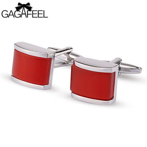 GAGAFEEL Bottons Gem Cuff Link For Wedding Party Red Luxury Groom Men Jewelry Copper Square Cuff Links For Business Male Boy