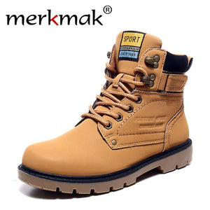 Super Warm Men's Winter Leather Boot Men Outdoor Waterproof Rubber Snow Boots Leisure Martin Boots England Retro Shoes for Mens
