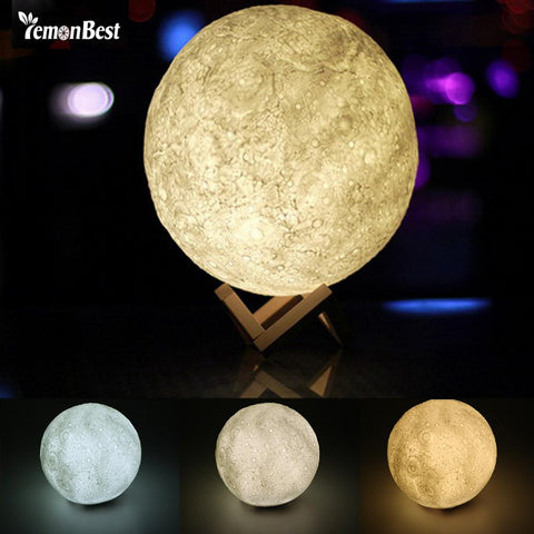 3D Magical Moon LED Night Light Moonlight Desk Lamp USB Rechargeable 3 Light Colors Stepless for Home Decoration Christmas