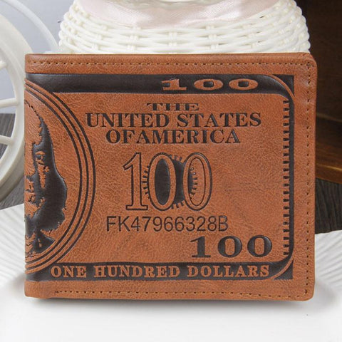 US Dollar Bill Wallet Brown PU Leather Wallet Bifold Credit Card Photo